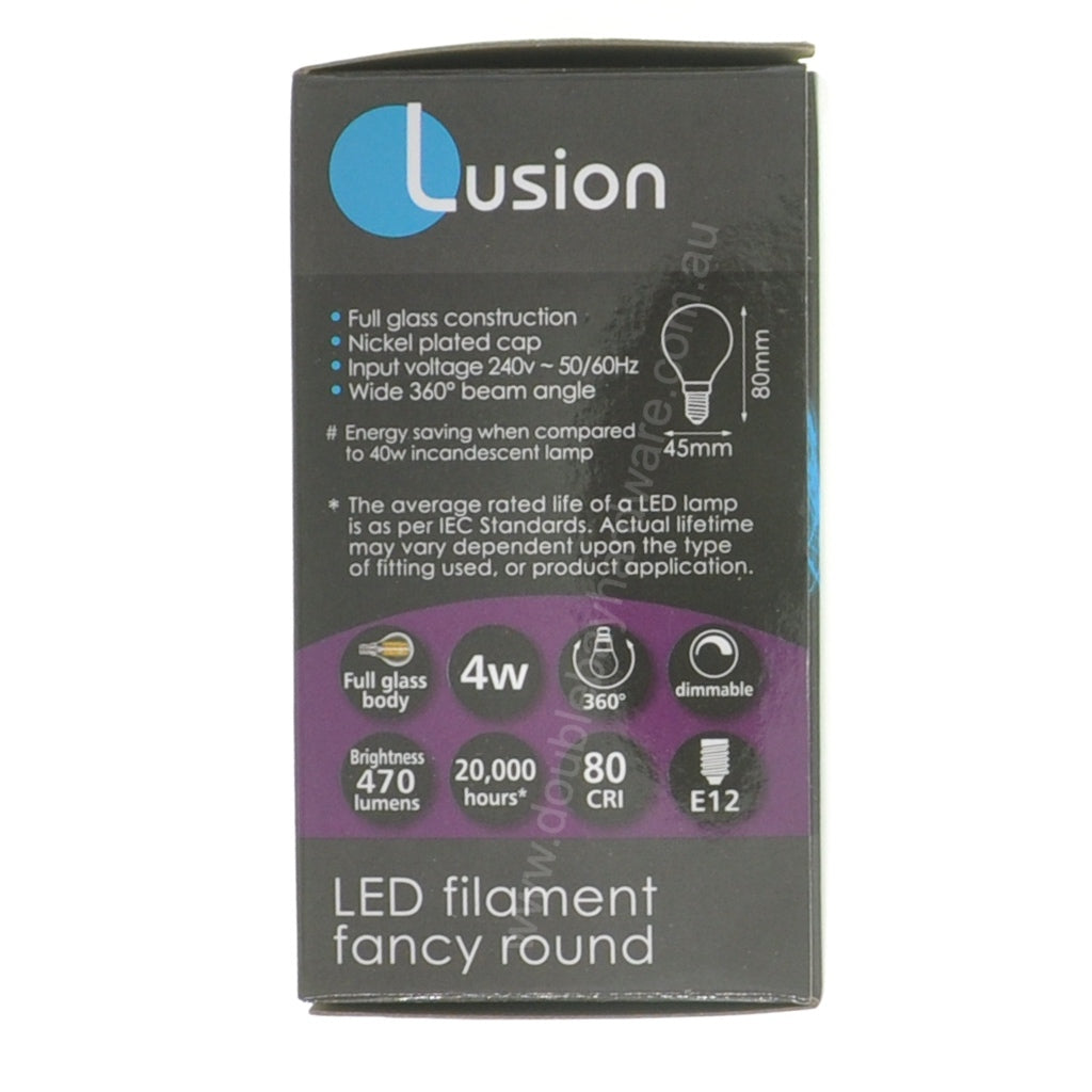 Lusion Fancy Round Filament LED Light Bulb E12 240V 4W W/W 20228