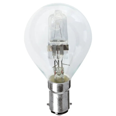 Clear light bulb with metal base on a white background