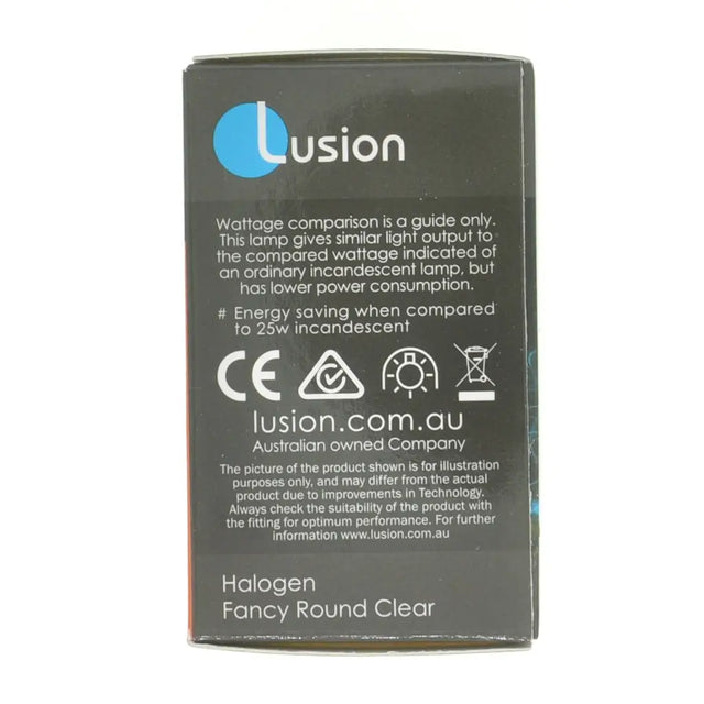 Lusion packaging with branding and product details on a white background