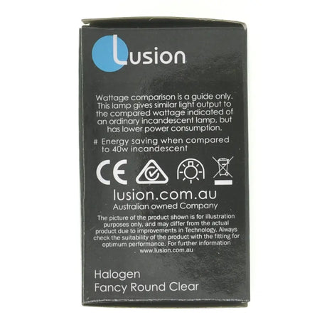 Lusion product packaging with text and symbols on a white background