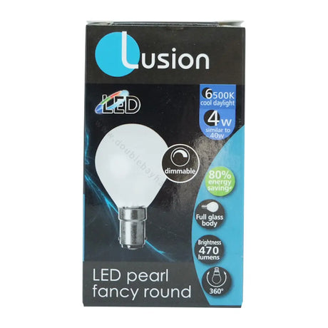 Lusion LED pearl fancy round bulb packaging on a white background