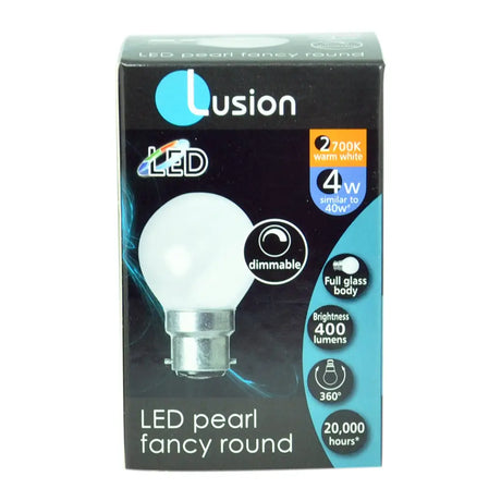 Lusion LED pearl fancy round bulb packaging on a white background