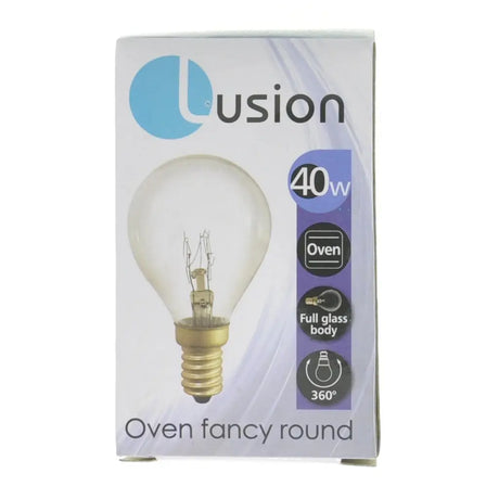 Lusion oven bulb packaging with a clear bulb illustration on a white background