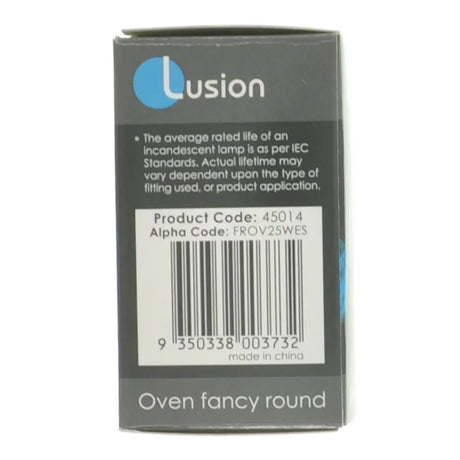 Lusion product packaging with text and barcode on a white background