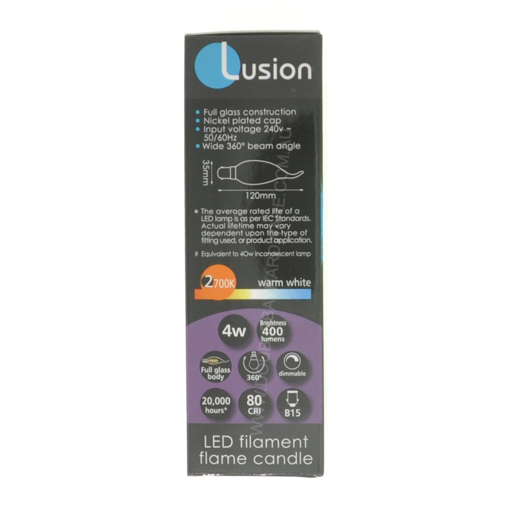 Lusion Flame Candle Filament LED Light Bulb B15 240V 4W W/W 20251
