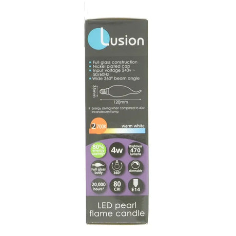 Lusion LED pearl flame candle packaging on a white background