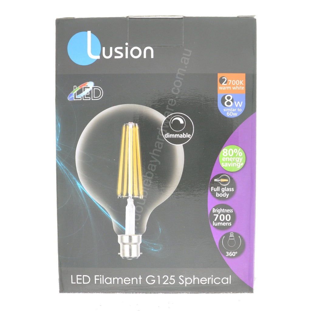 Lusion G125 Filament Spherical LED Light Bulb B22 240V 8W W/W 20961