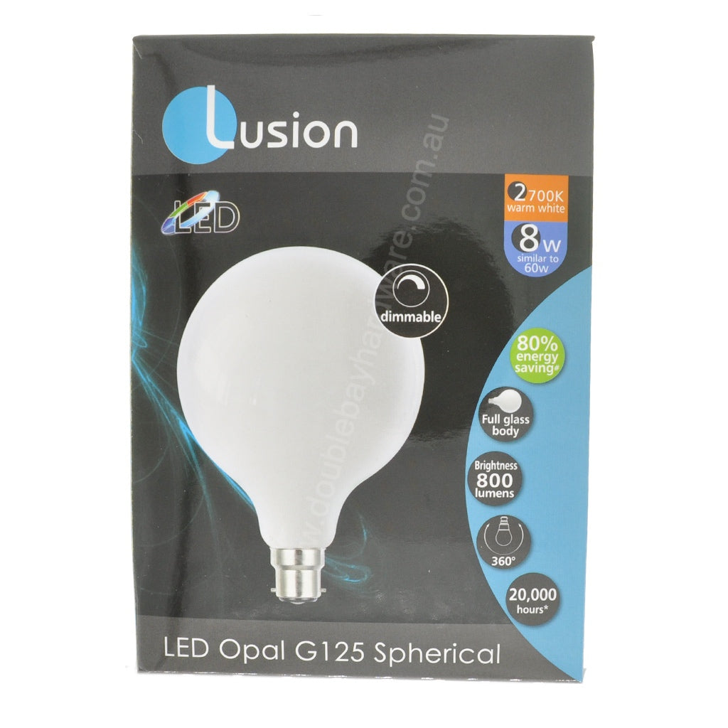 Lusion G125 Spherical LED Light Bulb B22 240V 8W W/W Opal 20983