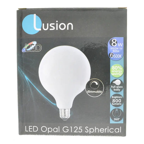 Lusion LED Opal G125 Spherical bulb packaging on a white background