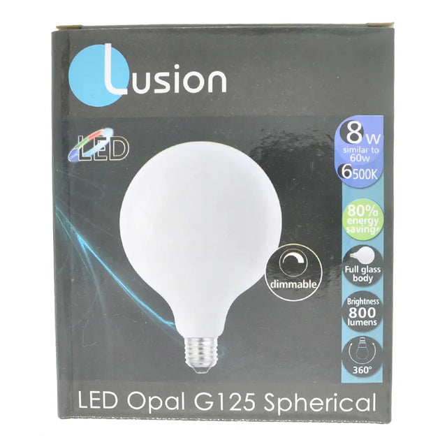 Lusion LED Opal G125 Spherical bulb packaging on a white background