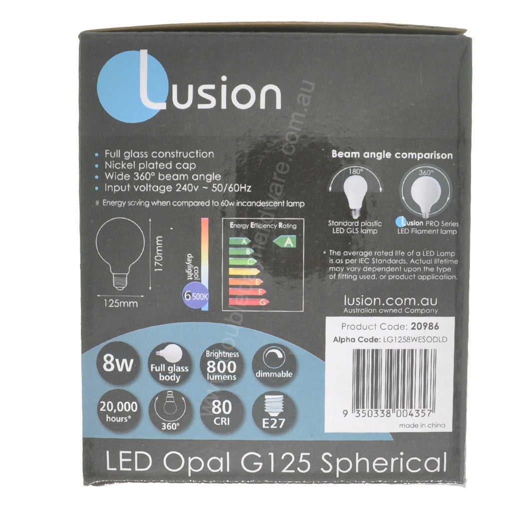 Lusion G125 Spherical LED Light Bulb E27 240V 8W C/DL Opal 20986