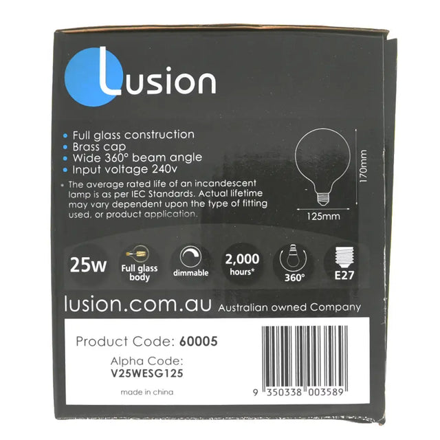 Lusion bulb packaging with product details on a white background