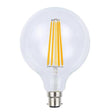 LED light bulb with visible filaments on a white background