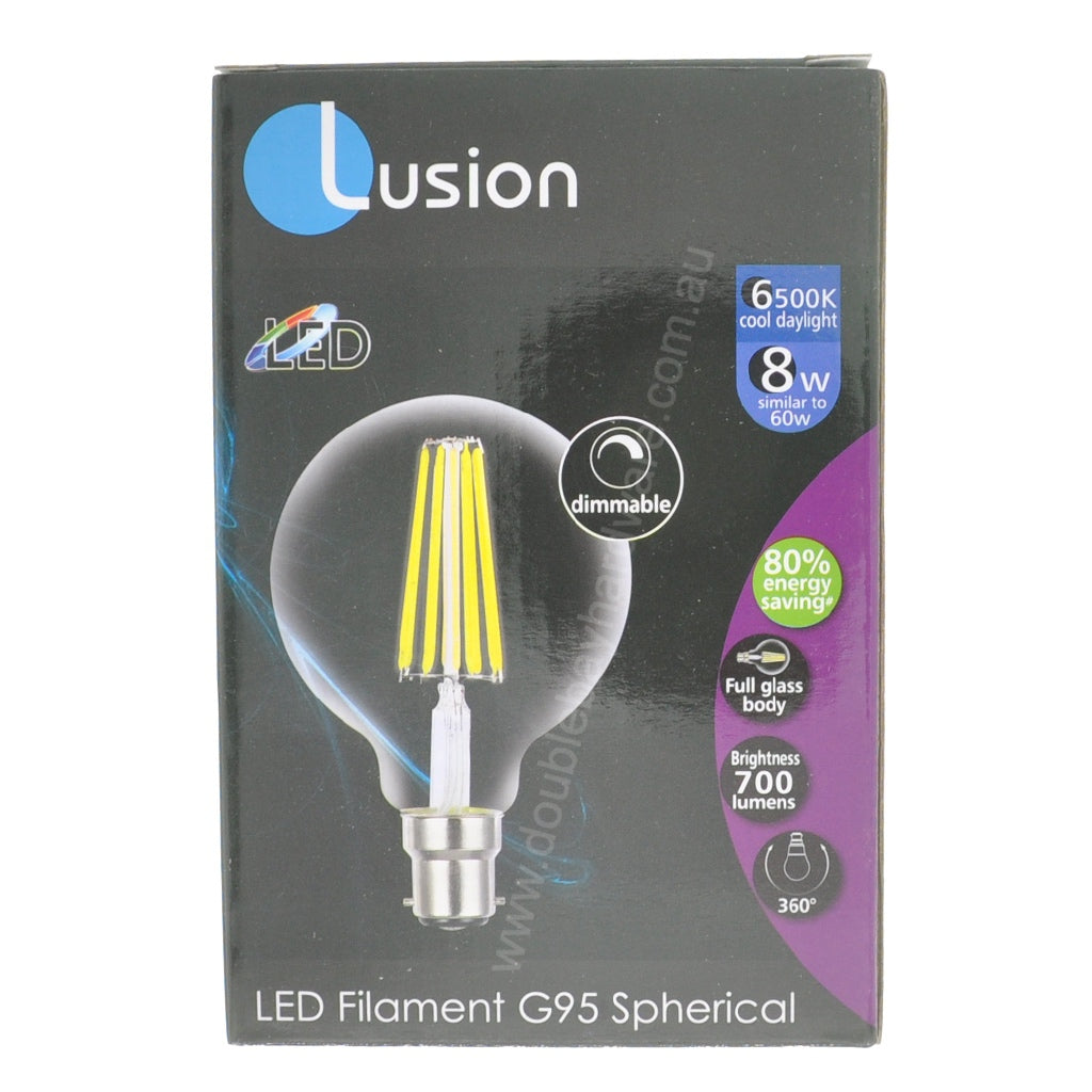 Lusion G95 Filament Spherical LED Light Bulb B22 240V 8W C/DL 20963