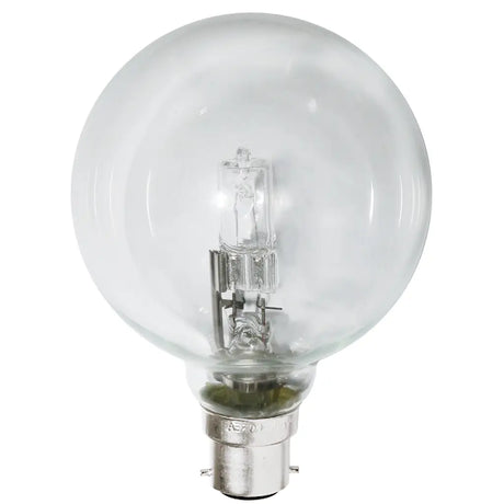 Clear spherical light bulb on a white background