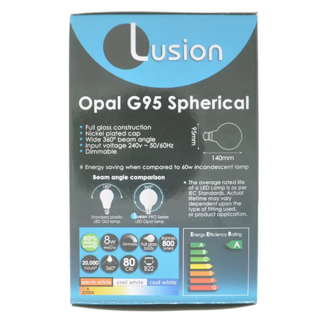 Lusion Opal G95 Spherical light bulb packaging on a white background