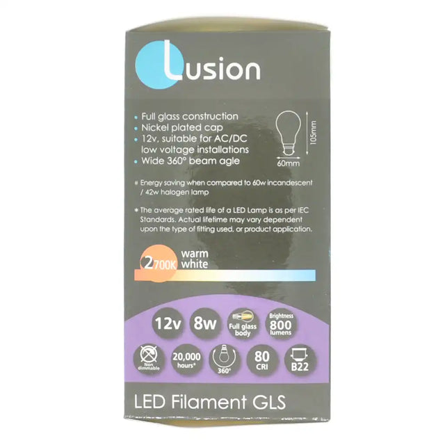 Lusion LED filament GLS packaging on a white background