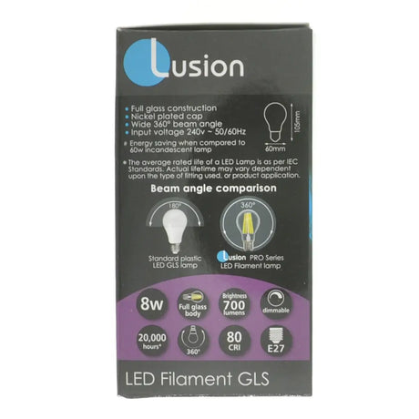 Lusion LED Filament GLS packaging on a white background