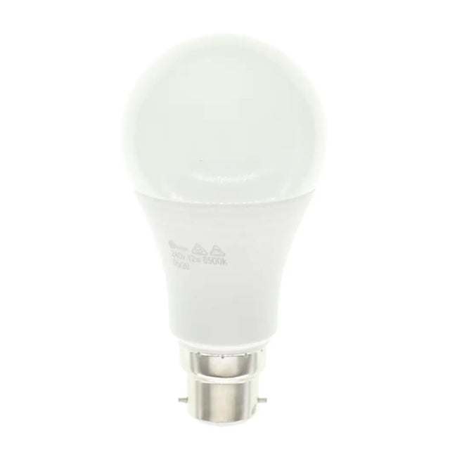 White LED light bulb with base on a white background