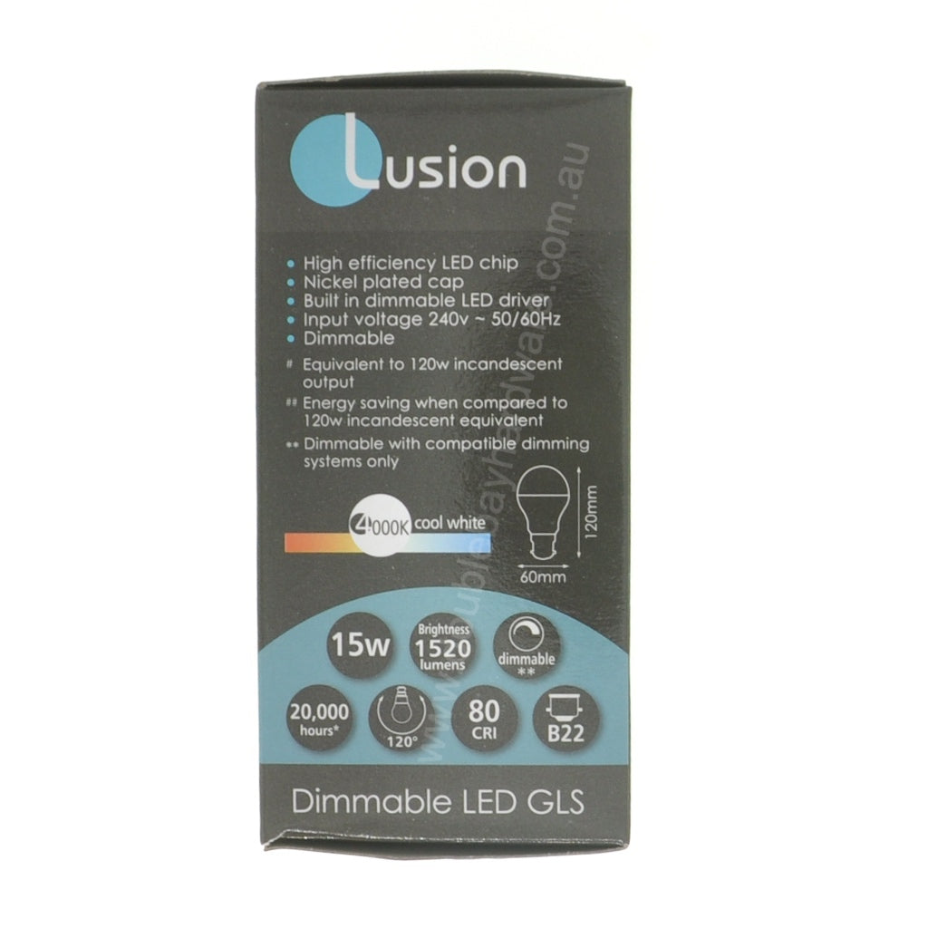 Lusion GLS LED Light Bulb B22 240V 15W C/W 20433