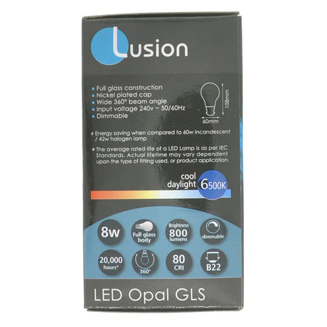 Lusion LED Opal GLS packaging on a white background