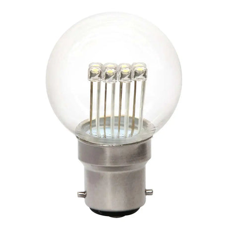 Clear light bulb with metal base on a white background