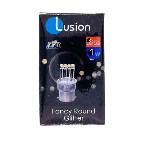 Lusion Fancy Round Glitter packaging with a black background