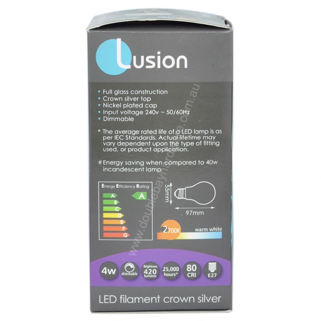 Lusion Crown Silver Top Filament LED Light Bulb E27 240V 4W W/W 20450