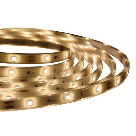 Gold LED strip light on a white background