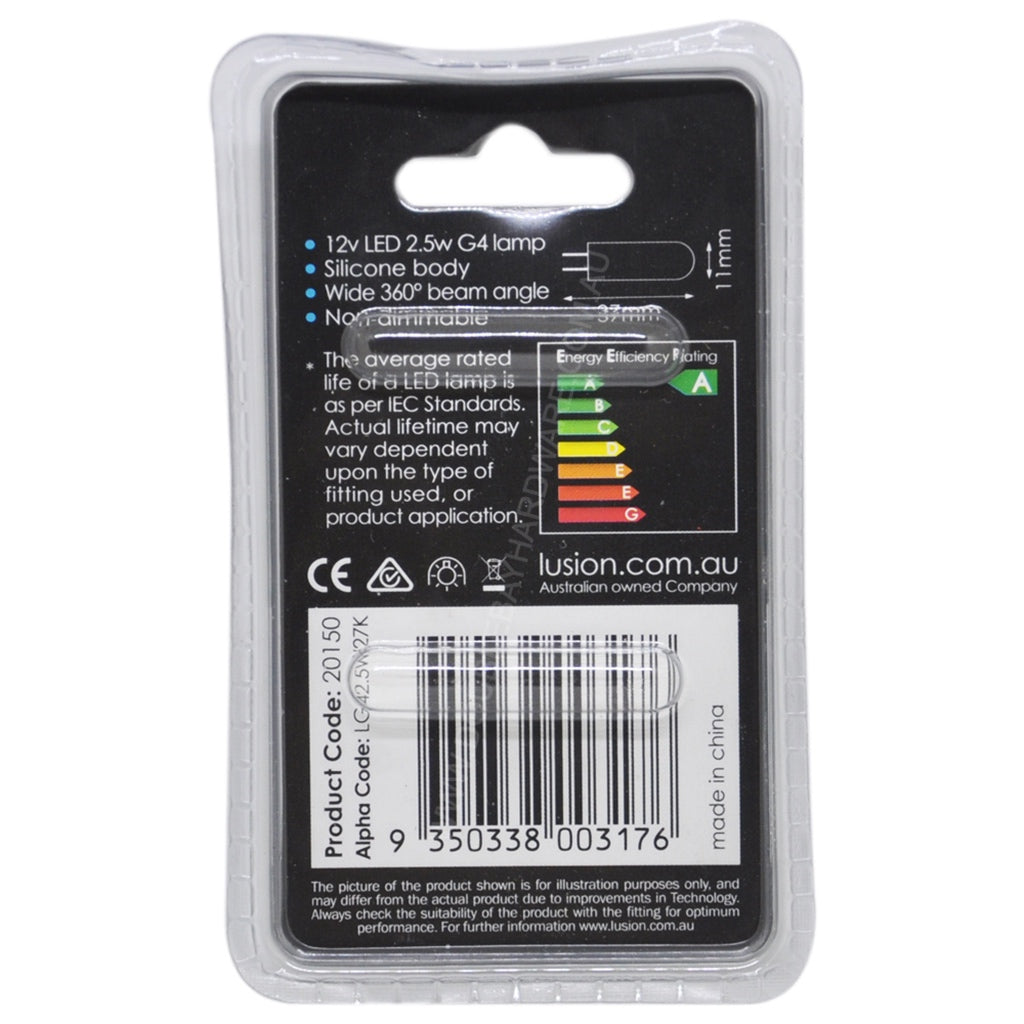 Lusion Bi-Pin LED Light Bulb G4 12V 2.5W W/W Clear 20150