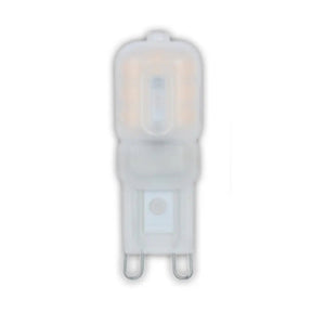 LED light bulb with G9 base on a white background