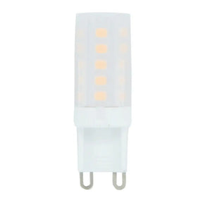 White G9 LED light bulb on a white background