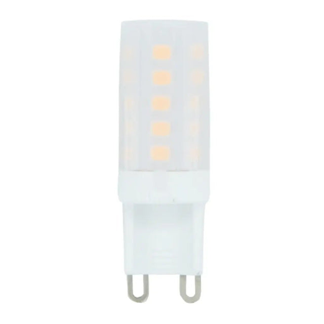 White G9 LED light bulb on a white background