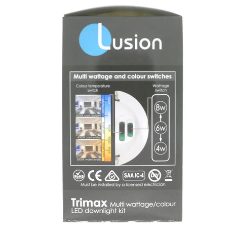 Lusion Trimax LED downlight kit packaging on a white background