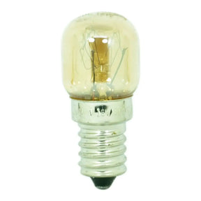 Small light bulb with metallic base on a white background