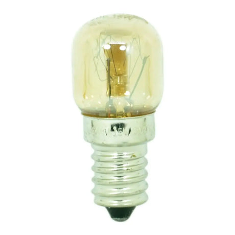 Small light bulb with metallic base on a white background