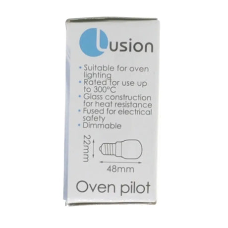 Box of a Lusion oven pilot light with specifications on a white background