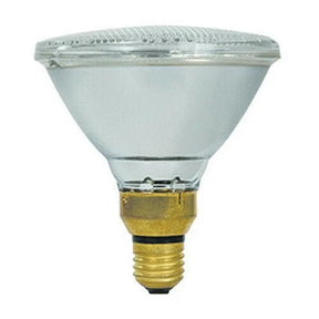 Clear PAR38 light bulb on a white background