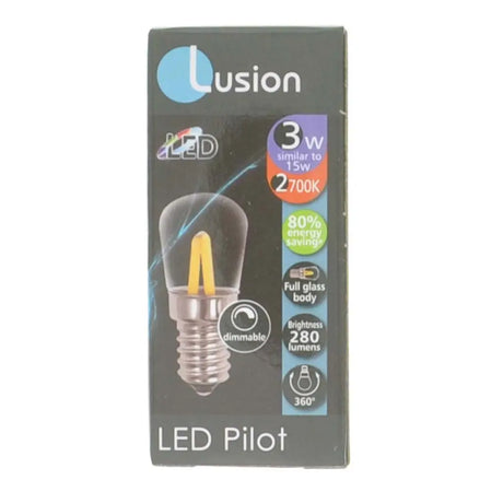Lusion LED Pilot light bulb packaging on a white background