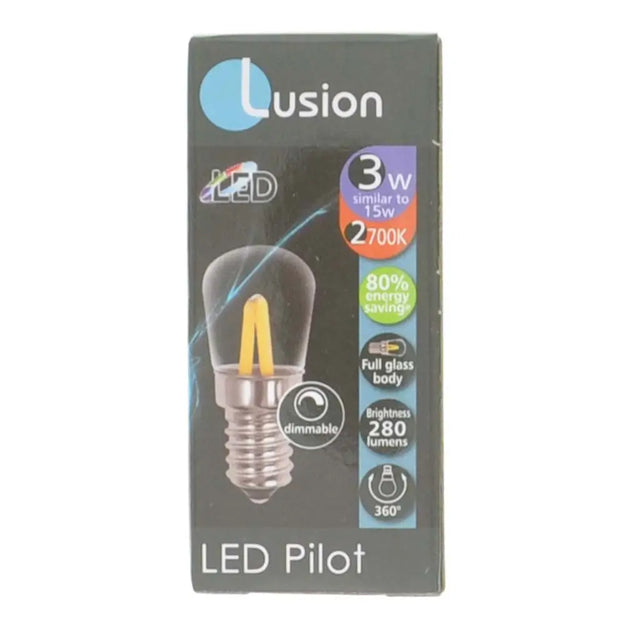 Lusion LED Pilot light bulb packaging on a white background