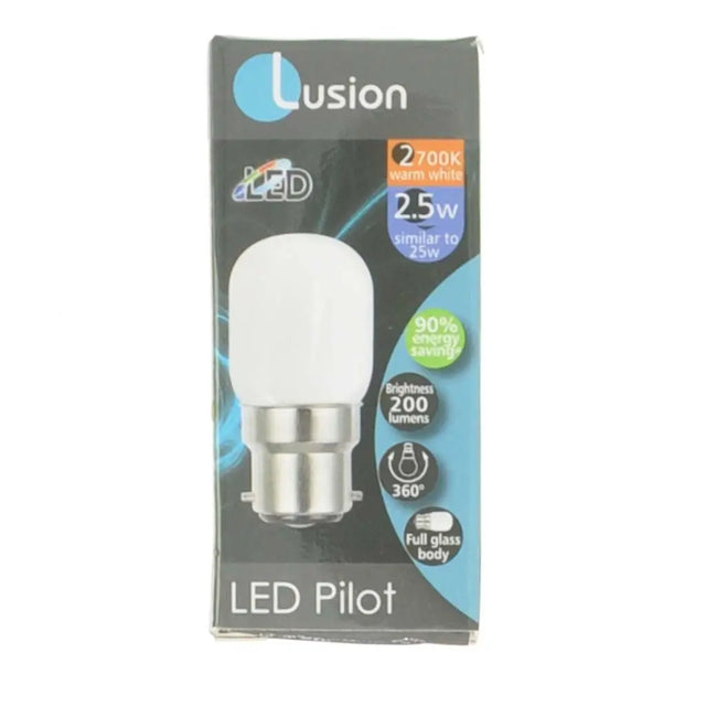 Lusion LED Pilot bulb packaging on a white background