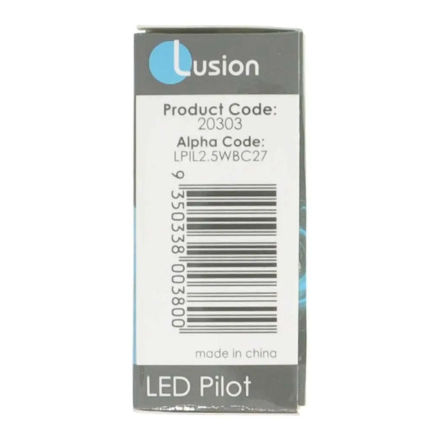 Lusion LED Pilot packaging with product code and barcode on a white background