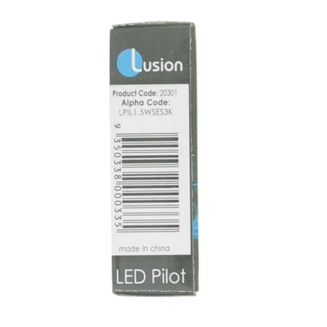 Lusion LED Pilot packaging with barcode and product details on a white background