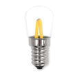 LED light bulb with yellow filament on a white background