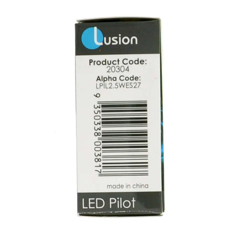 Lusion LED Pilot packaging with product and alpha codes on a white background