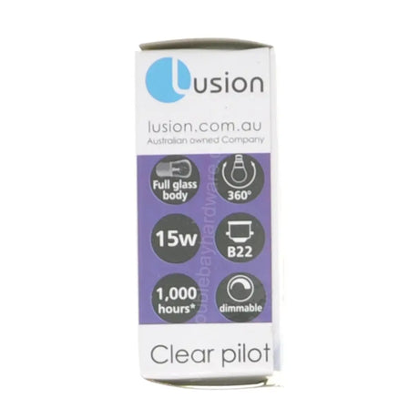 Lusion clear pilot light bulb packaging on a white background