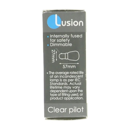 Lusion bulb packaging with specifications on a white background
