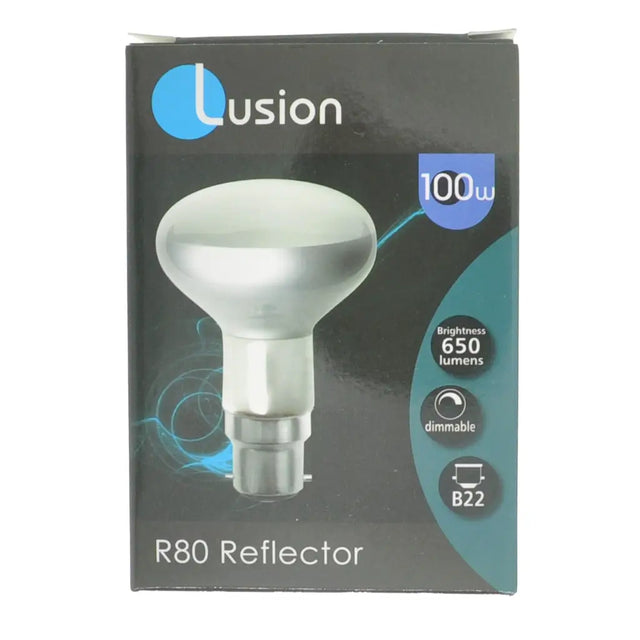 Lusion R80 Reflector bulb packaging on a white background