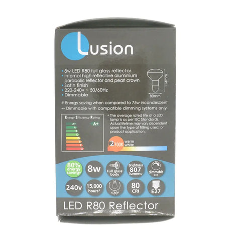 Lusion LED R80 Reflector packaging on a white background