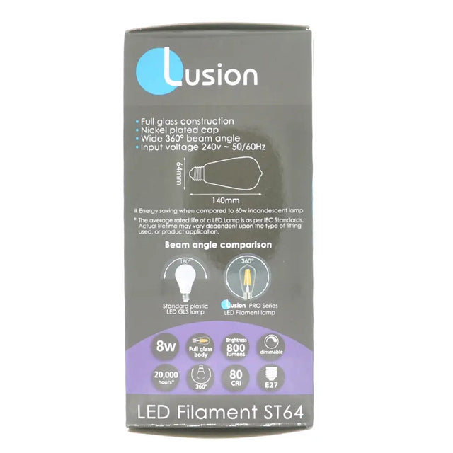 Lusion LED Filament ST64 packaging on a white background